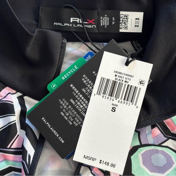 RLX Ralph Lauren Long Sleeve Black Printed Golf/Tennis Polo Performance Shirt--S - Picture 12 of 16